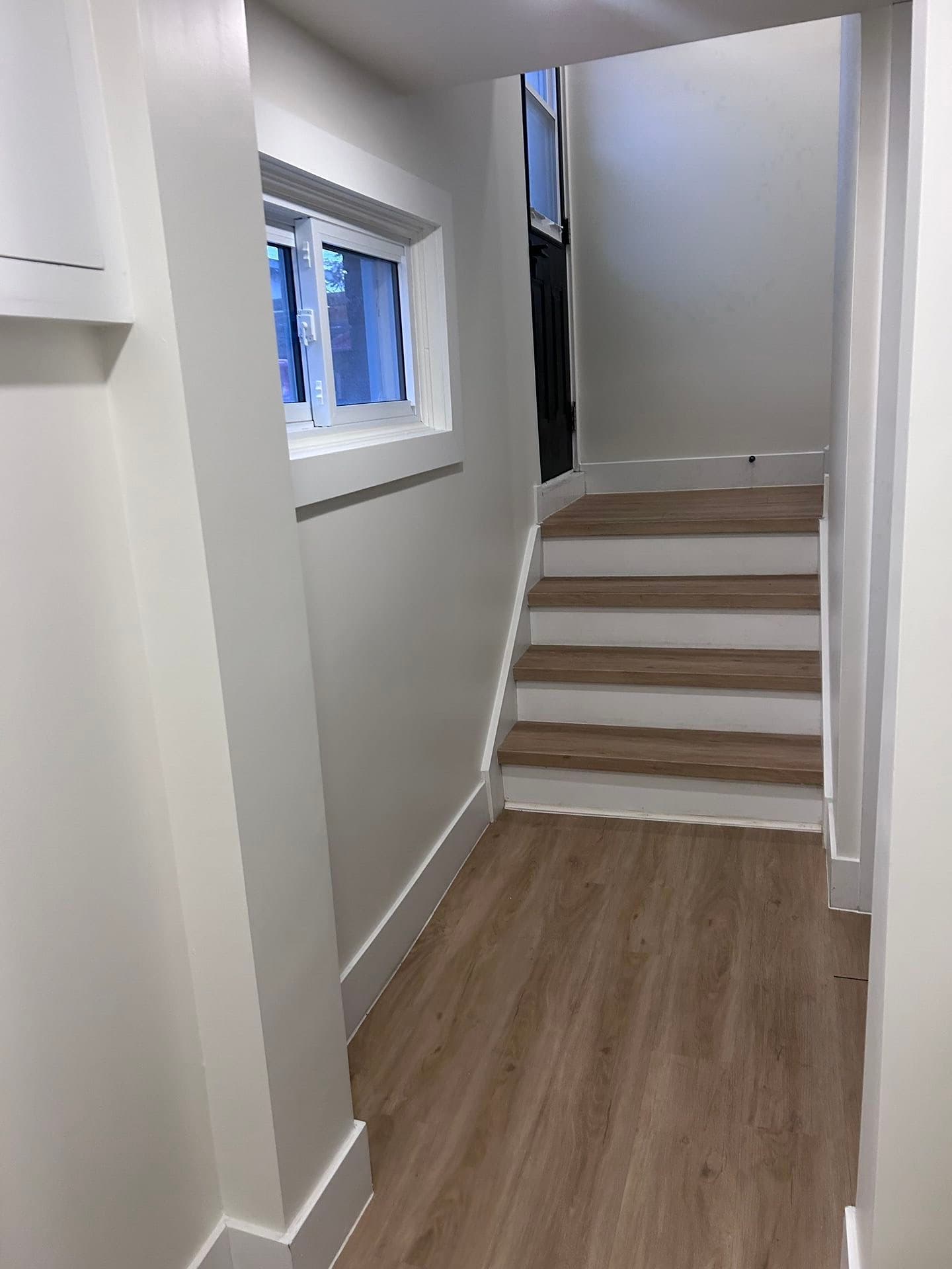 Modern Basement with Wood Accent Wall